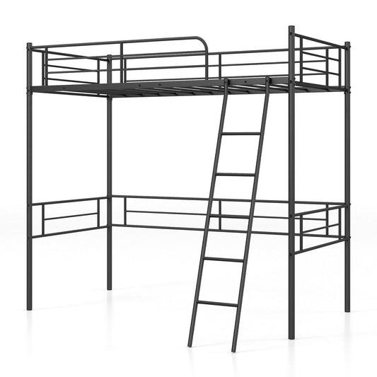 Sturdy Metal Twin Loft Bed Frame with Raised Space for Storage