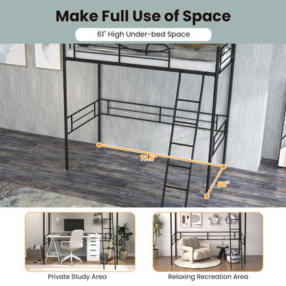 Sturdy Metal Twin Loft Bed Frame with Raised Space for Storage