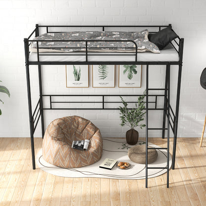 Sturdy Metal Twin Loft Bed Frame with Raised Space for Storage