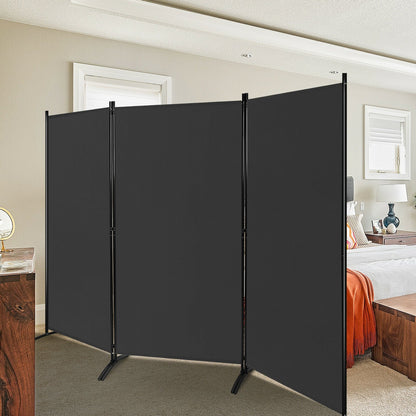6 Foot 3 Panel Black Room Divider with Durable Hinges and Steel Base