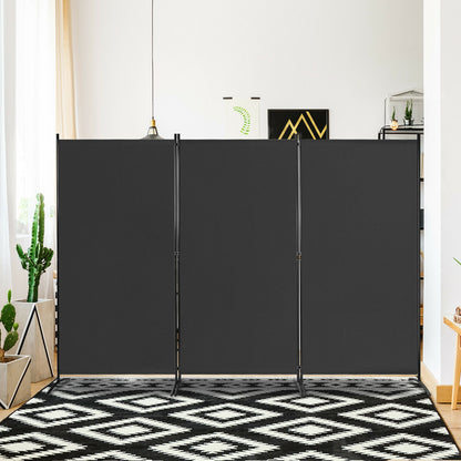 6 Foot 3 Panel Black Room Divider with Durable Hinges and Steel Base