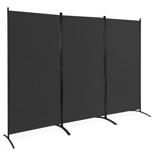 6 Foot 3 Panel Black Room Divider with Durable Hinges and Steel Base