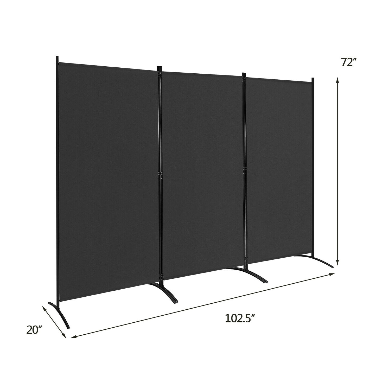 6 Foot 3 Panel Black Room Divider with Durable Hinges and Steel Base