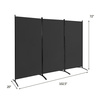 6 Foot 3 Panel Black Room Divider with Durable Hinges and Steel Base