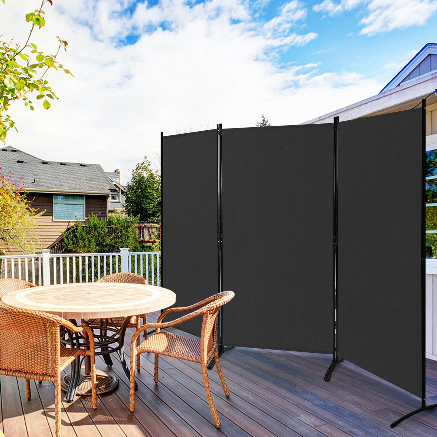 6 Foot 3 Panel Black Room Divider with Durable Hinges and Steel Base