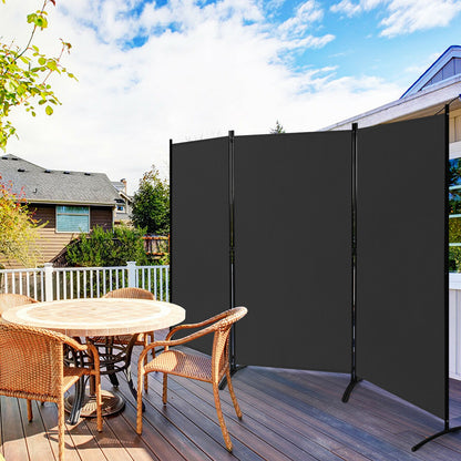 6 Foot 3 Panel Black Room Divider with Durable Hinges and Steel Base