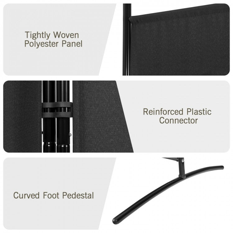 6 Foot 3 Panel Black Room Divider with Durable Hinges and Steel Base