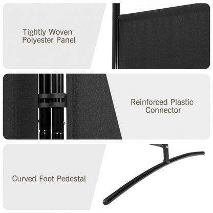 6 Foot 3 Panel Black Room Divider with Durable Hinges and Steel Base