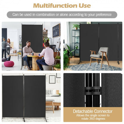 6 Foot 3 Panel Black Room Divider with Durable Hinges and Steel Base