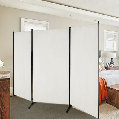 6 Foot 3 Panel White Room Divider with Durable Hinges and Steel Base