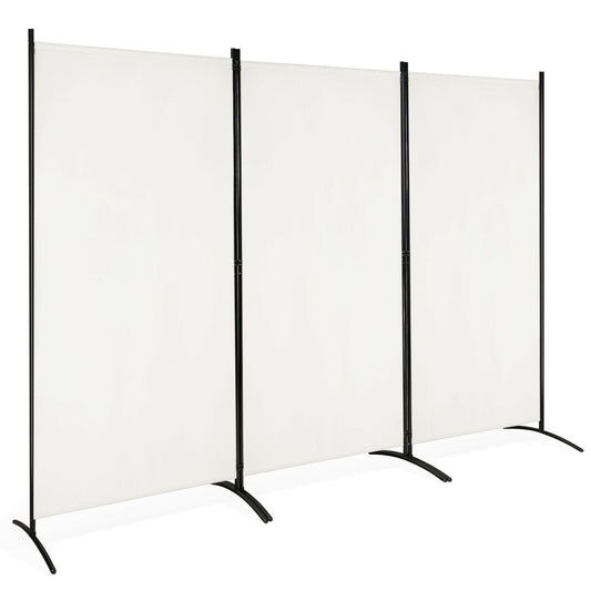 6 Foot 3 Panel White Room Divider with Durable Hinges and Steel Base
