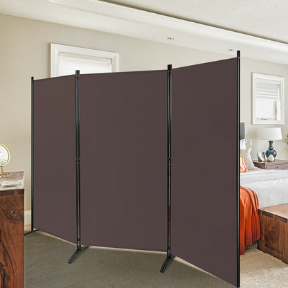 6 Foot 3 Panel Brown Room Divider with Durable Hinges and Steel Base