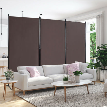 6 Foot 3 Panel Brown Room Divider with Durable Hinges and Steel Base