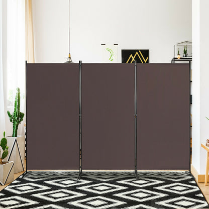 6 Foot 3 Panel Brown Room Divider with Durable Hinges and Steel Base