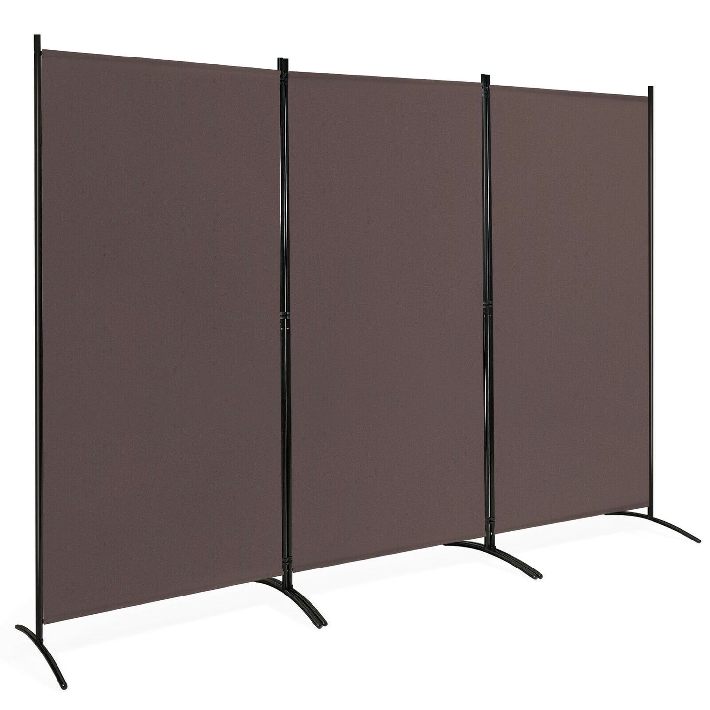 6 Foot 3 Panel Brown Room Divider with Durable Hinges and Steel Base