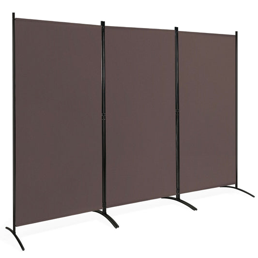 6 Foot 3 Panel Brown Room Divider with Durable Hinges and Steel Base