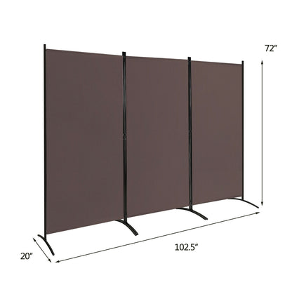6 Foot 3 Panel Brown Room Divider with Durable Hinges and Steel Base