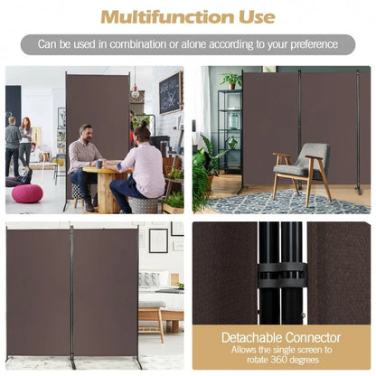 6 Foot 3 Panel Brown Room Divider with Durable Hinges and Steel Base