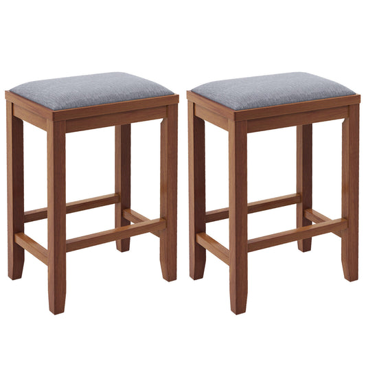 2 Piece Bar Stool Set with Comfortable Upholstery, Footrest, and Wooden Frame, 25 Inch - Brown
