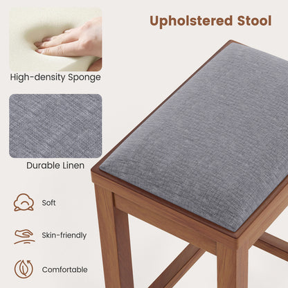 2 Piece Bar Stool Set with Comfortable Upholstery, Footrest, and Wooden Frame, 31 Inch - Brown