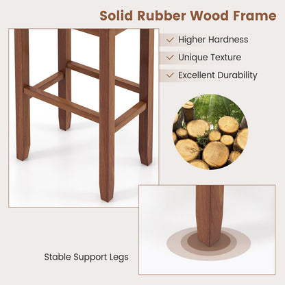 2 Piece Bar Stool Set with Comfortable Upholstery, Footrest, and Wooden Frame, 31 Inch - Brown