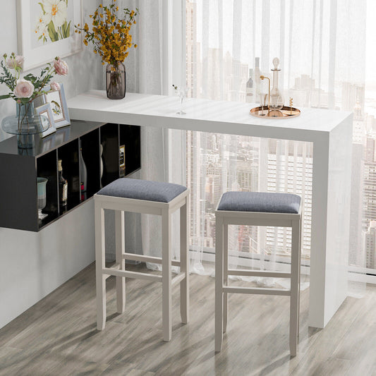 2 Piece Bar Stool Set with Comfortable Upholstery, Footrest, and Wooden Frame, 31 Inch - Griege