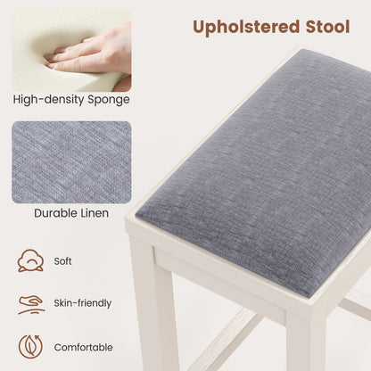 2 Piece Bar Stool Set with Comfortable Upholstery, Footrest, and Wooden Frame, 31 Inch - Griege
