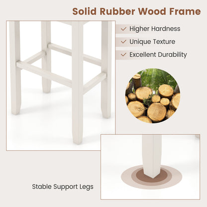 2 Piece Bar Stool Set with Comfortable Upholstery, Footrest, and Wooden Frame, 31 Inch - Griege