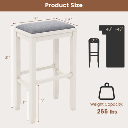 2 Piece Bar Stool Set with Comfortable Upholstery, Footrest, and Wooden Frame, 31 Inch - Griege