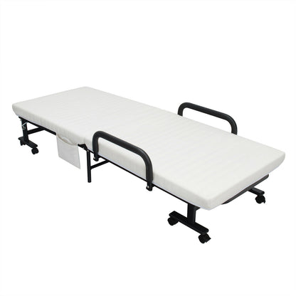 Portable Folding Adjustable Guest Bed with Lounge Function and Wheels - White