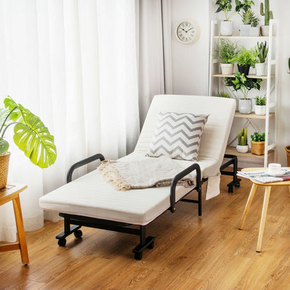 Portable Folding Adjustable Guest Bed with Lounge Function and Wheels - White