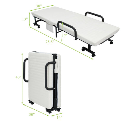 Portable Folding Adjustable Guest Bed with Lounge Function and Wheels - White
