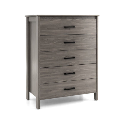 Modern 5 Drawer Dresser with Metal Handles, Storage Chest for Bedroom or Entryway – Grey Oak