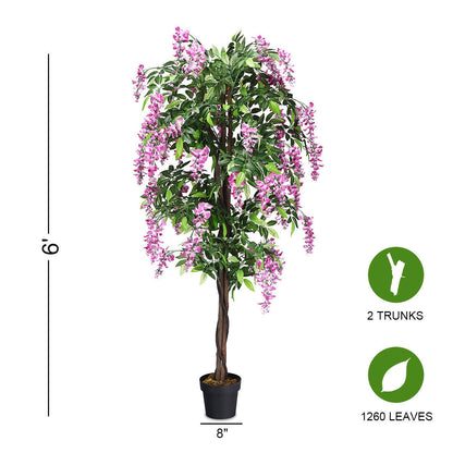 Elegant 6' Artificial Wisteria Tree with Lush Silk Leaves and Flowers