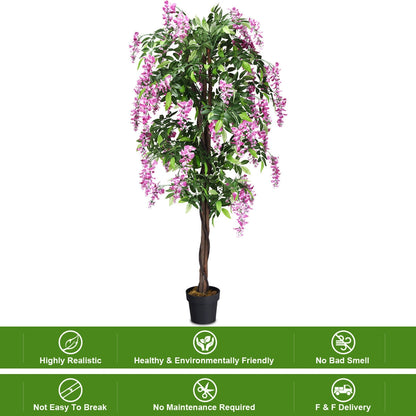 Elegant 6' Artificial Wisteria Tree with Lush Silk Leaves and Flowers