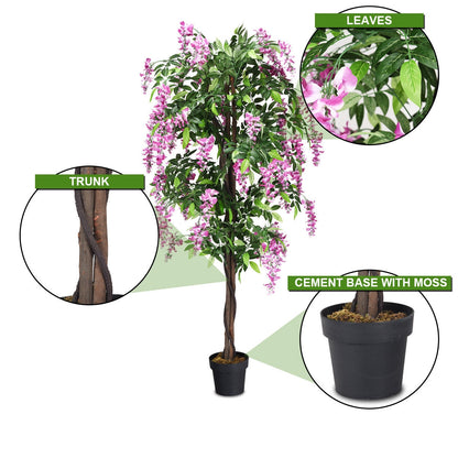 Elegant 6' Artificial Wisteria Tree with Lush Silk Leaves and Flowers