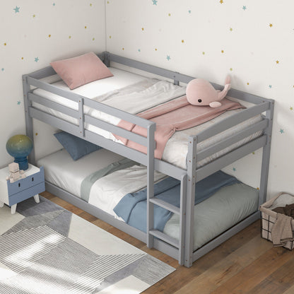 Sturdy Twin Size Bunk Bed with High Safety Guardrails and Integrated Ladder - Grey