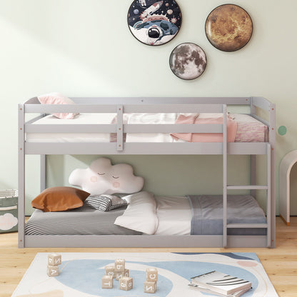 Sturdy Twin Size Bunk Bed with High Safety Guardrails and Integrated Ladder - Grey