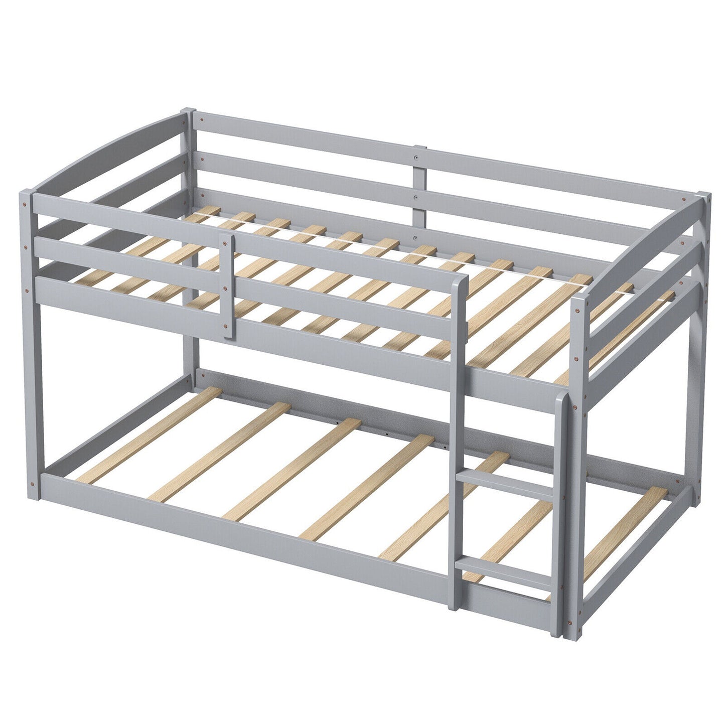 Sturdy Twin Size Bunk Bed with High Safety Guardrails and Integrated Ladder - Grey