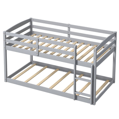 Sturdy Twin Size Bunk Bed with High Safety Guardrails and Integrated Ladder - Grey