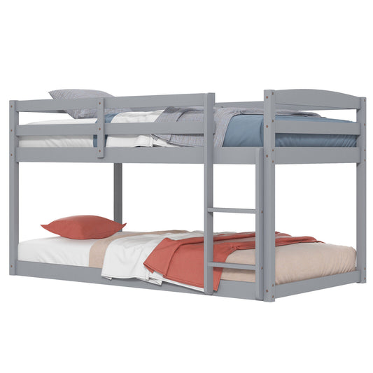 Sturdy Twin Size Bunk Bed with High Safety Guardrails and Integrated Ladder - Grey