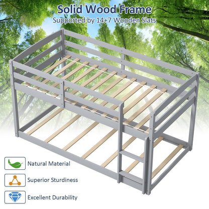 Sturdy Twin Size Bunk Bed with High Safety Guardrails and Integrated Ladder - Grey