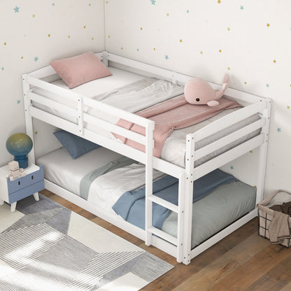 Sturdy Twin Size Bunk Bed with High Safety Guardrails and Integrated Ladder - White