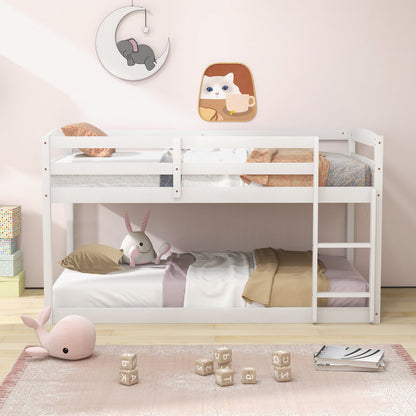 Sturdy Twin Size Bunk Bed with High Safety Guardrails and Integrated Ladder - White