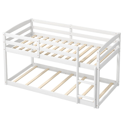 Sturdy Twin Size Bunk Bed with High Safety Guardrails and Integrated Ladder - White