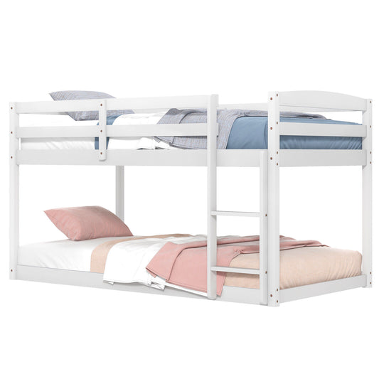Sturdy Twin Size Bunk Bed with High Safety Guardrails and Integrated Ladder - White