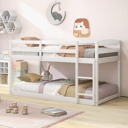 Sturdy Twin Size Bunk Bed with High Safety Guardrails and Integrated Ladder - White