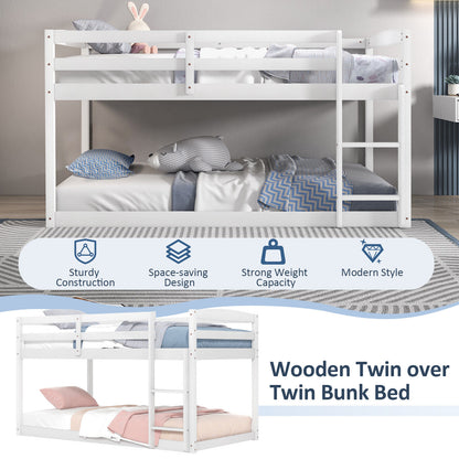 Sturdy Twin Size Bunk Bed with High Safety Guardrails and Integrated Ladder - White