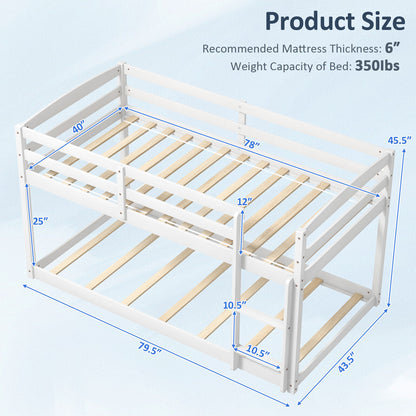 Sturdy Twin Size Bunk Bed with High Safety Guardrails and Integrated Ladder - White