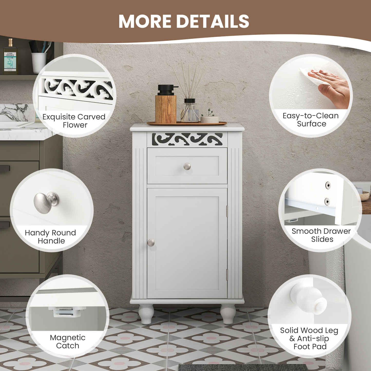 Versatile Bathroom Storage Cabinet with Drawer & Adjustable Shelf